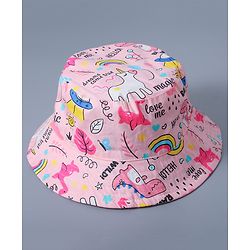 Babyhug Cotton Bucket Hat Animal Print Pink - Diameter 17 cm