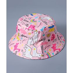 Babyhug Cotton Bucket Hat Animal Print Pink - Diameter 17 cm