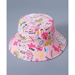 Babyhug Cotton Bucket Hat Animal Print Pink - Diameter 17 cm