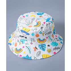 Babyhug Cotton Bucket Hat Rainbow Print White - Diameter 15.5 cm