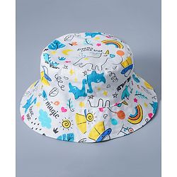 Babyhug Cotton Bucket Hat Rainbow Print White - Diameter 15.5 cm