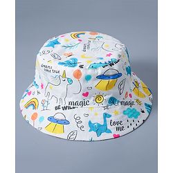 Babyhug Cotton Bucket Hat Rainbow Print White - Diameter 15.5 cm