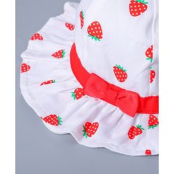 Babyhug Cotton Bucket Hat Strawberry Print with Bow White - Diameter 16 cm