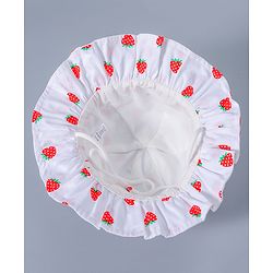Babyhug Cotton Bucket Hat Strawberry Print with Bow White - Diameter 16 cm