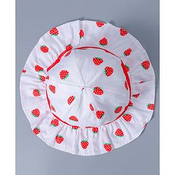 Babyhug Cotton Bucket Hat Strawberry Print with Bow White - Diameter 16 cm