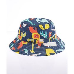 Babyhug Cotton Bucket Hat Animal Print Navy Blue - Diameter 17 cm