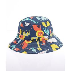 Babyhug Cotton Bucket Hat Animal Print Navy Blue - Diameter 17 cm