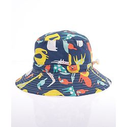 Babyhug Cotton Bucket Hat Animal Print Navy Blue - Diameter 17 cm