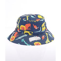 Babyhug Cotton Bucket Hat Animal Print Navy Blue - Diameter 17 cm