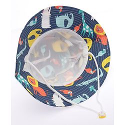Babyhug Cotton Bucket Hat Animal Print Navy Blue - Diameter 17 cm