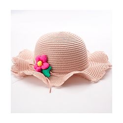 Babyhug Straw Hat Flower Design  Pink - Diameter 18 cm