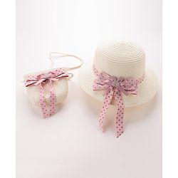 Babyhug Straw Hat with Bow Applique and Purse - White