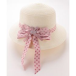 Babyhug Straw Hat with Bow Applique and Purse - White