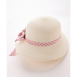 Babyhug Straw Hat with Bow Applique and Purse - White