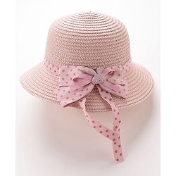 Babyhug Straw Hat with Bow Applique and Purse - Pink