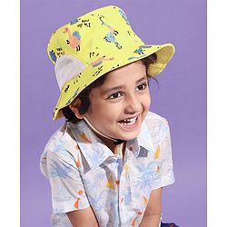 Babyhug Bucket Hat Dinosaur Print Yellow - Diameter 19 cm
