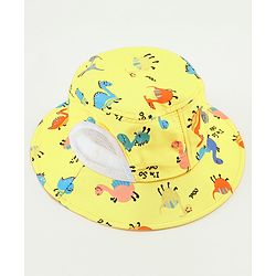 Babyhug Bucket Hat Dinosaur Print Yellow - Diameter 19 cm