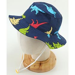 Babyhug Cotton Bucket Hat Dinosaur Print Navy Blue - Diameter 15.5 cm
