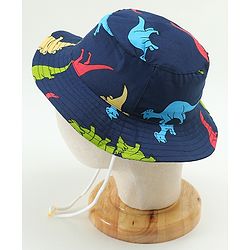 Babyhug Cotton Bucket Hat Dinosaur Print Navy Blue - Diameter 15.5 cm