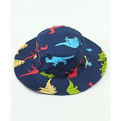 Babyhug Cotton Bucket Hat Dinosaur Print Navy Blue - Diameter 15.5 cm