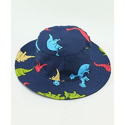 Babyhug Cotton Bucket Hat Dinosaur Print Navy Blue - Diameter 15.5 cm