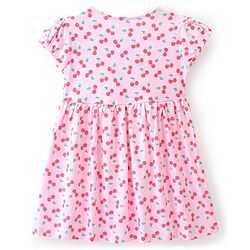 Babyhug Cotton Single Jersey Knit Half Sleeves Frock with Bloomer & Headband Cherry Print - Pink