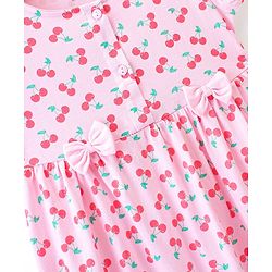 Babyhug Cotton Single Jersey Knit Half Sleeves Frock with Bloomer & Headband Cherry Print - Pink