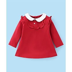 Babyhug 100% Cotton Single Jersey Knit Full Sleeves Frock with Legging Polka Dot Print - Red