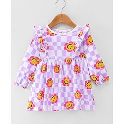 Babyhug 100% Cotton Knit Full Sleeves Frock With Bloomer Smiley Print - Purple