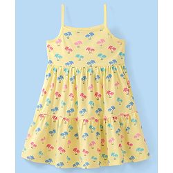 Babyhug 100% Cotton Knit Frock With Half Sleeves Inner Tee Palm Tree Print - Yellow & White