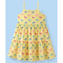 Babyhug 100% Cotton Knit Frock With Half Sleeves Inner Tee Palm Tree Print - Yellow & White