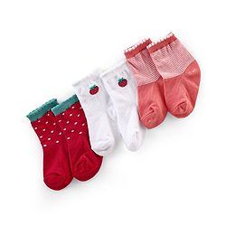 Cutewalk By Babyhug Anti Bacterial Ankle Length Socks Cherry Print Pack Of 3 - White & Red