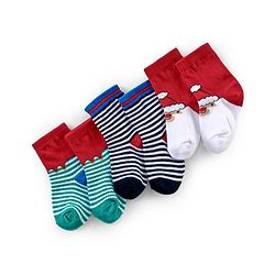 Cutewalk By Babyhug Anti Bacterial Ankle Length Socks Striped Pack Of 3 - White & Red