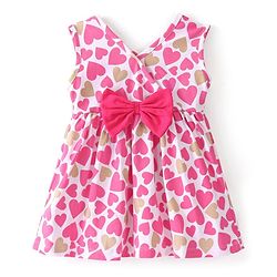 Babyhug 100% Cotton Knit Full Sleeves Inner T-Shirt & Frock With Heart Print - Pink