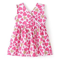 Babyhug 100% Cotton Knit Full Sleeves Inner T-Shirt & Frock With Heart Print - Pink