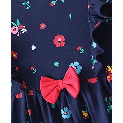 Babyhug 100% Cotton Knit Full Sleeves Floral Printed Frock with Frill Detailing - Navy Blue