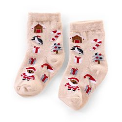 Cutewalk By Babyhug Anti Bacterial Ankle Length Socks Christmas Pack Of 3 - Cream & Grey
