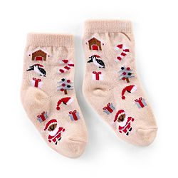 Cutewalk By Babyhug Anti Bacterial Ankle Length Socks Christmas Pack Of 3 - Cream & Grey