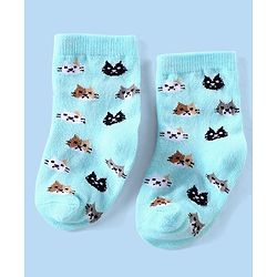 Cutewalk By Babyhug Anti Bacterial Ankle Length Socks Kitty Print Pack Of 3 - Purple Grey & Blue