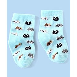 Cutewalk By Babyhug Anti Bacterial Ankle Length Socks Kitty Print Pack Of 3 - Purple Grey & Blue