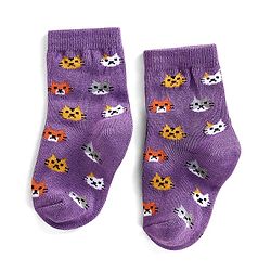Cutewalk By Babyhug Anti Bacterial Ankle Length Socks Kitty Print Pack Of 3 - Purple Grey & Blue