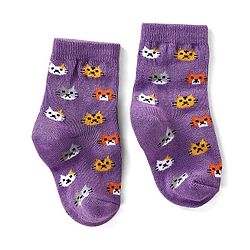 Cutewalk By Babyhug Anti Bacterial Ankle Length Socks Kitty Print Pack Of 3 - Purple Grey & Blue