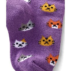 Cutewalk By Babyhug Anti Bacterial Ankle Length Socks Kitty Print Pack Of 3 - Purple Grey & Blue