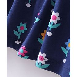 Babyhug 100% Cotton Knit Frock with Full Sleeve Shrug Floral Print - Navy Blue & Orange