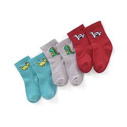 Cute Walk By Babyhug Antibacterial Socks With Dino Print Pack Of 3 - Red Green & Blue