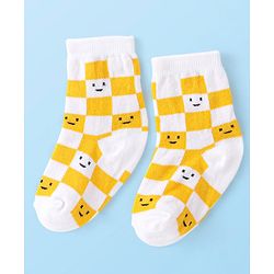 Cute Walk By Babyhug Non Terry Anti Bacterial Ankle Length Socks Smile Design Pack Of 3 - White & Yellow