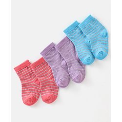 Cute Walk By Babyhug Non Terry Anti Bacterial Ankle Length Stripes Design Socks Pack of 3 - Multicolour