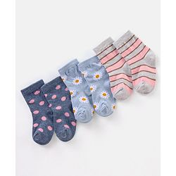 Cute Walk By Babyhug Non Terry Anti Bacterial Ankle Length Floral Design Socks Pack of 3 - Multicolour