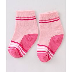 Cute Walk By Babyhug Non Terry Anti Bacterial Ankle Length Design Socks Pack of 3 - Pink & white