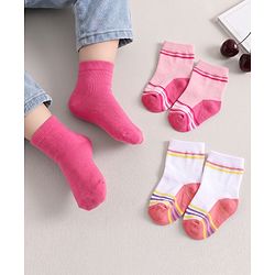 Cute Walk By Babyhug Non Terry Anti Bacterial Ankle Length Design Socks Pack of 3 - Pink & white